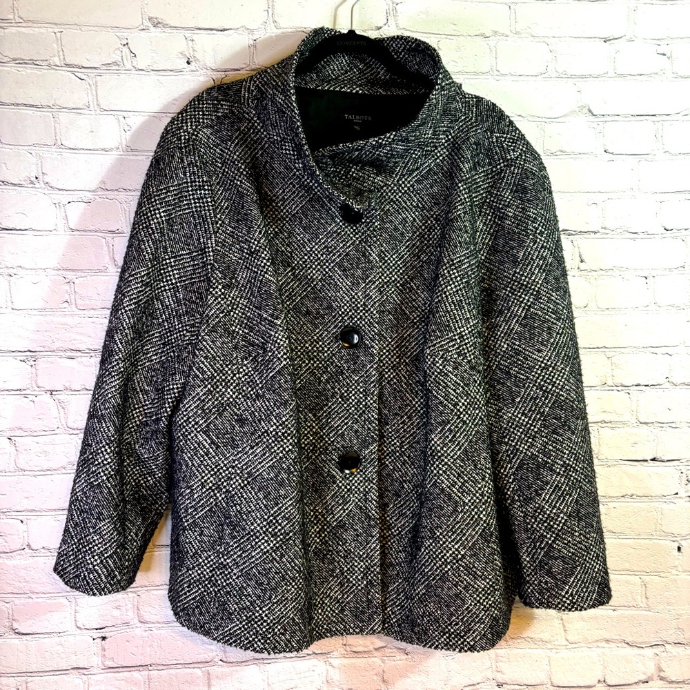Talbots Black and White Wool Blend Winter Coat Size XXL